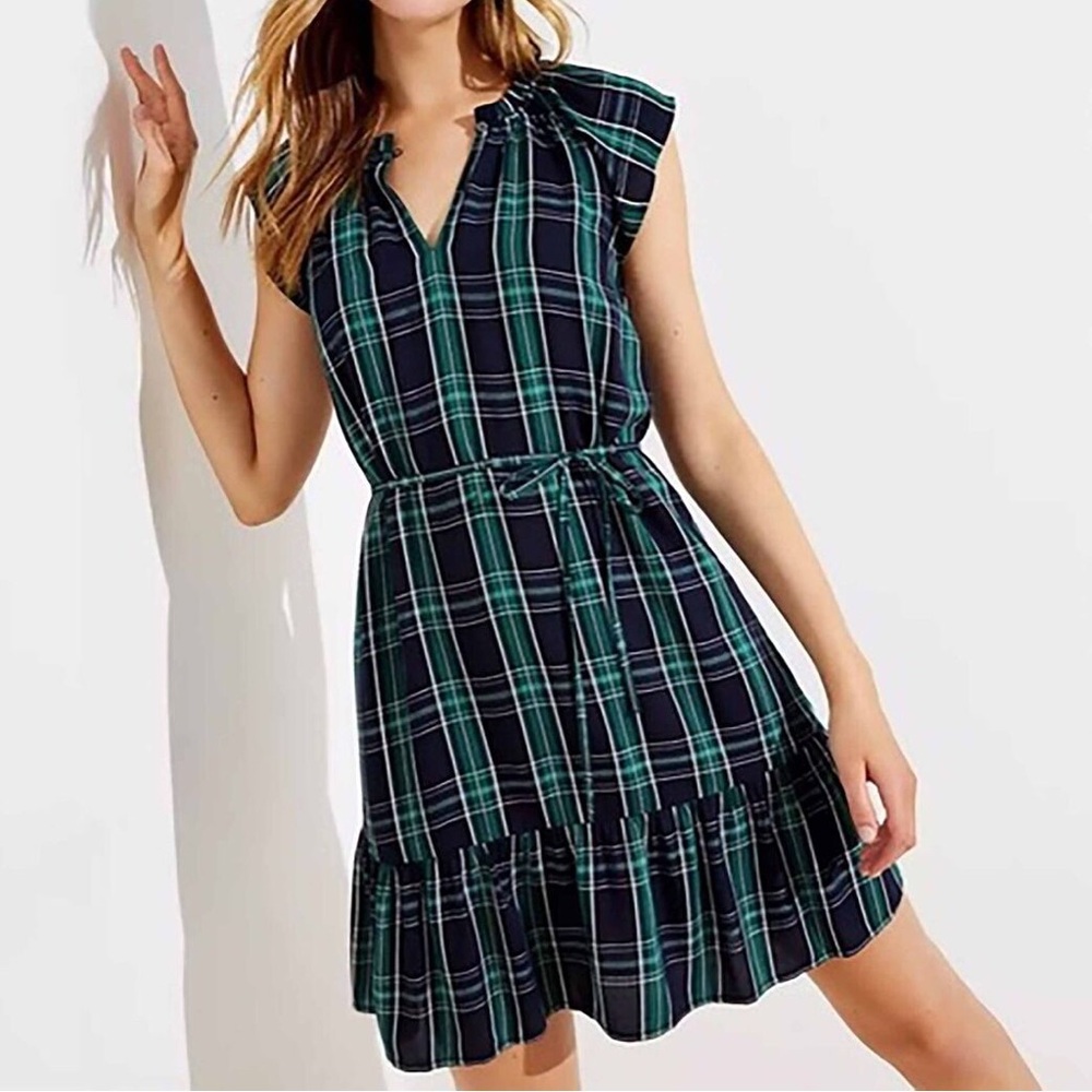 Ann Taylor LOFT blue and green plaid dress NWT